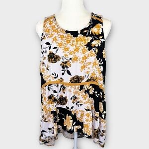 Maurices High-low Floral Tank Top Tunic XL Black Yellow White Sleeveless Summer